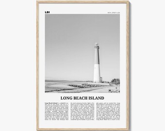 Long Beach Island Poster Print Black and White, Barnegat Lighthouse Photo Wall Art