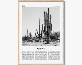 Póster de México en blanco y negro, arte mural de viaje por el desierto, fotografía de paisajes con cactus