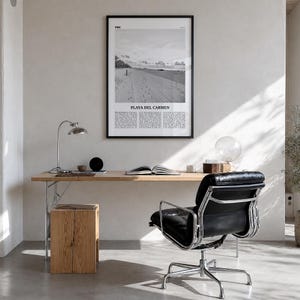 Playa del Carmen Poster, Black and White Photo Print, Travel Newspaper Wall Art Premium Black Wood Frame
