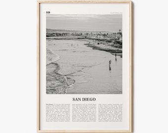 San Diego Print Black and White No 1, San Diego Wall Art, San Diego Poster, Surf Poster Print, California, USA, United States