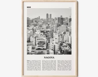 Impresión de Nagoya en blanco y negro, Arte de la pared de Nagoya, Cartel de Nagoya, Foto de Nagoya, Decoración de la pared de Nagoya, Japón, 名古屋市 日本, Ciudad de Chubu, Asia