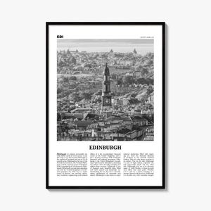 Edinburgh Poster, black and white photo print in a black wood frame