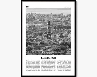 Edinburgh Poster, Black and White Photo Print, Travel Newspaper Wall Art, Home Decor
