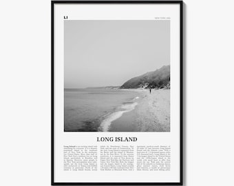 Long Island Poster, Black and White Photo Print, Travel Newspaper Wall Art, Home Decor