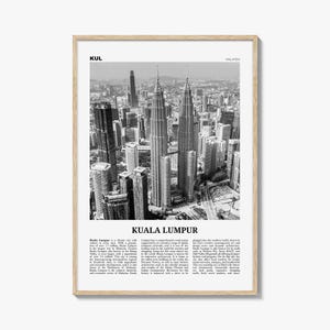 Kuala Lumpur Poster Print Black and White, Petronas Towers Photo, Malaysia Travel Wall Art, KL Decor