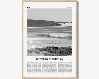 Póster de Australia Occidental en blanco y negro, arte mural de viajes por Australia, naturaleza costera de WA