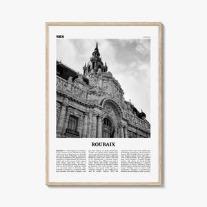 Impresión en blanco y negro de Roubaix, arte mural de Roubaix, póster de Roubaix, foto de Roubaix, decoración de pared de Roubaix, mapa de Roubaix, Francia