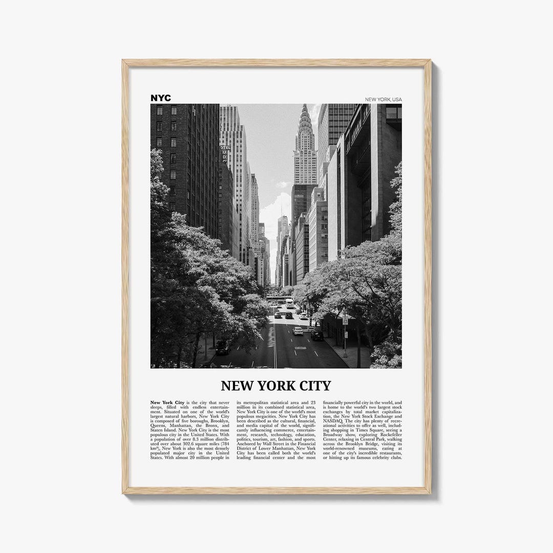 New York City Poster Print Black and White, United States Wall Art - Etsy