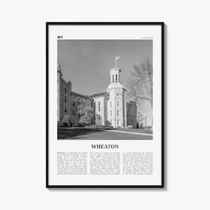 Wheaton Poster, Black and White Photo Print, Travel Newspaper Wall Art, Home Decor