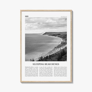 Sleeping Bear Dunes Print Black and White, Wall Art, Sleeping Poster, Sleeping Bear Photo, Wall Décor, Sleeping Bear Map