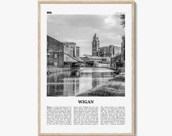 Wigan Poster Print Black and White, England Travel Wall Art, Canal View Decor
