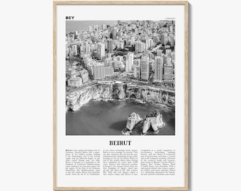 Beirut Poster Print Black and White, Pigeon Rocks Photo, Lebanon Wall Art Decor