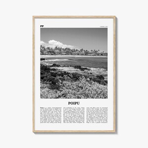Poipu Print Black and White, Poipu Wall Art, Poipu Poster, Poipu Photo, Poipu Wall Décor, Poipu Map, Hawaii, USA