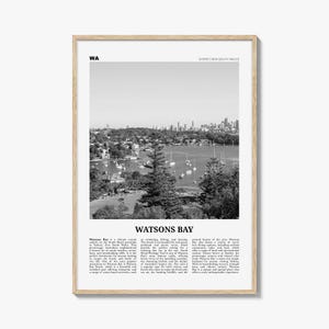 Stampa di Watsons Bay in bianco e nero, Arte murale di Watsons Bay, Poster di Watsons Bay, Foto di Watsons Bay, Decorazione murale di Watsons Bay, Mappa di Watsons Bay,