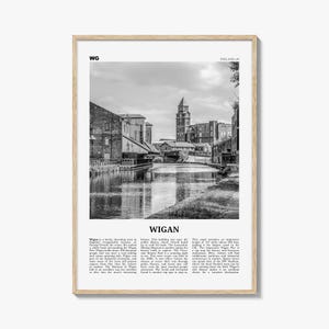 Wigan Print Black and White, Wigan Wall Art, Wigan Poster, Wigan Photo, Wigan Wall Décor, Wigan Map, England, United Kingdom