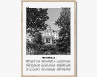 Pinehurst Poster Print Black and White, North Carolina Travel Wall Art, USA Architectural Photography