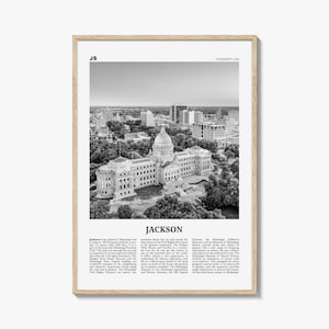 Jackson Print Black and White Mississippi No 1, Jackson Wall Art, Jackson Poster, Jackson Photo, Jackson Map, United States