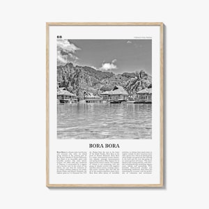 Bora Bora Poster Schwarz und Weiß, Overwater Buntanas, Französisch-Polynesien Reise Wandkunst