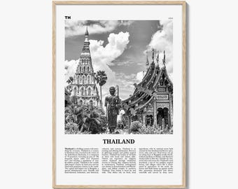Thailand Poster Print Black and White, Temple Photo, Asia Travel Wall Art, Thai Decor