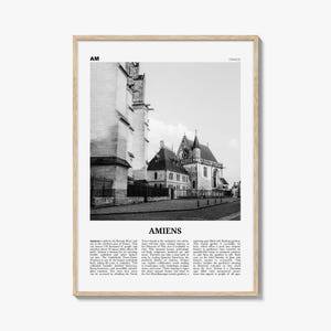 Impresión en blanco y negro de Amiens, arte mural de Amiens, póster de Amiens, foto de Amiens, decoración de pared de Amiens, mapa de Amiens, Francia