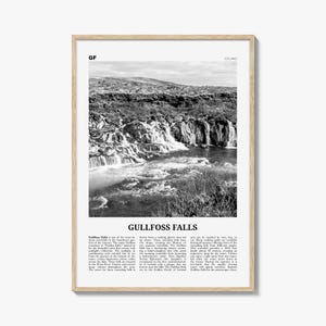 Impresión en blanco y negro de las cataratas de Gullfoss, arte mural de las cataratas de Gullfoss, póster de las cataratas de Gullfoss, foto de las cataratas de Gullfoss, decoración de pared de Gullfoss, Islandia