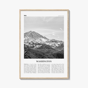 Impresión en blanco y negro del estado de Washington n.° 1, arte mural del estado de Washington, póster de Washington, EE. UU., Norteamérica