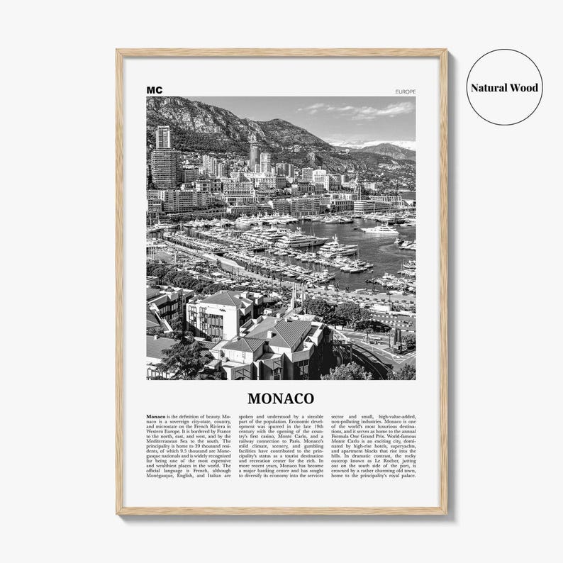 Monaco Poster Print Black and White, Port Hercules Photo, Europe Wall Art image 6