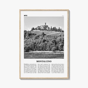 Impressão Montalcino em preto e branco, arte de parede Montalcino, pôster Montalcino, foto Montalcino, decoração de parede Montalcino, Itália, Europa