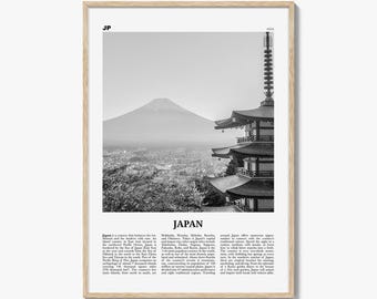 Japan Poster Print Black and White, Mount Fuji Photo, Nippon Travel Wall Art, Asia Decor