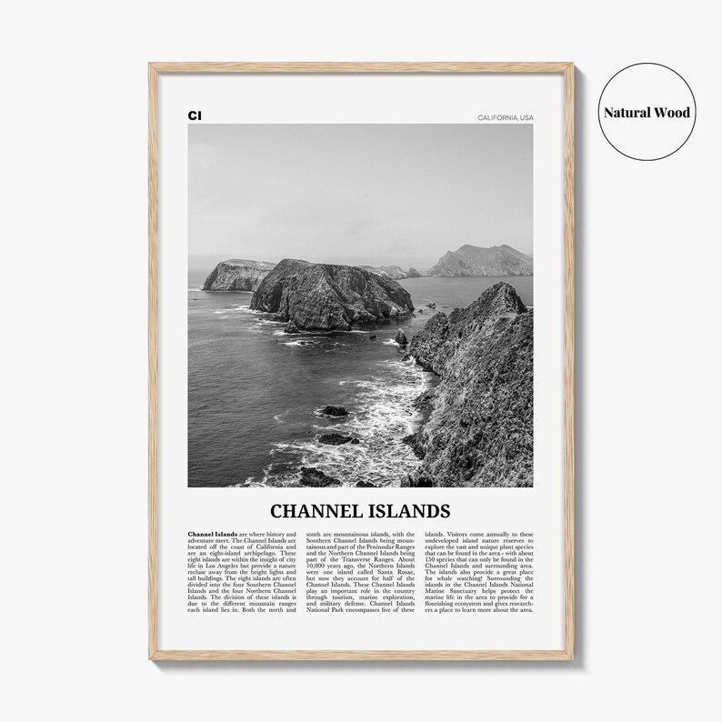 Póster impreso en blanco y negro de las Islas del Canal, arte mural de viajes por California, fotografía de parques nacionales imagen 6