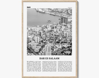 Dar es Salaam Poster Print Black and White, Tanzania Wall Art, Coastal Skyline Photo