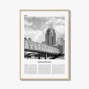 Cincinnati Poster Print Black and White, Great American Tower Photo, Ohio Travel Wall Art