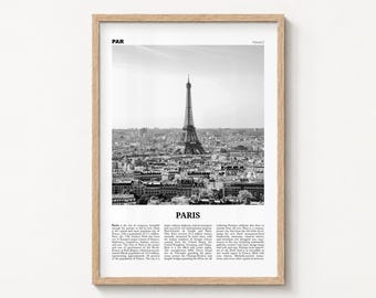 Paris Poster Print, Black and White Eiffel Tower Rooftops Wall Art, France