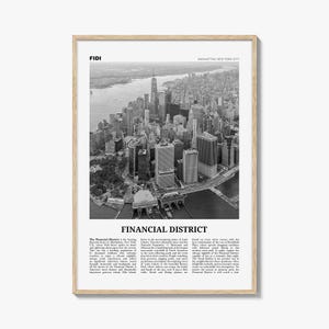 Impresión en blanco y negro del distrito financiero de la ciudad de Nueva York, arte mural del distrito financiero, póster del distrito financiero, fotografía del distrito financiero