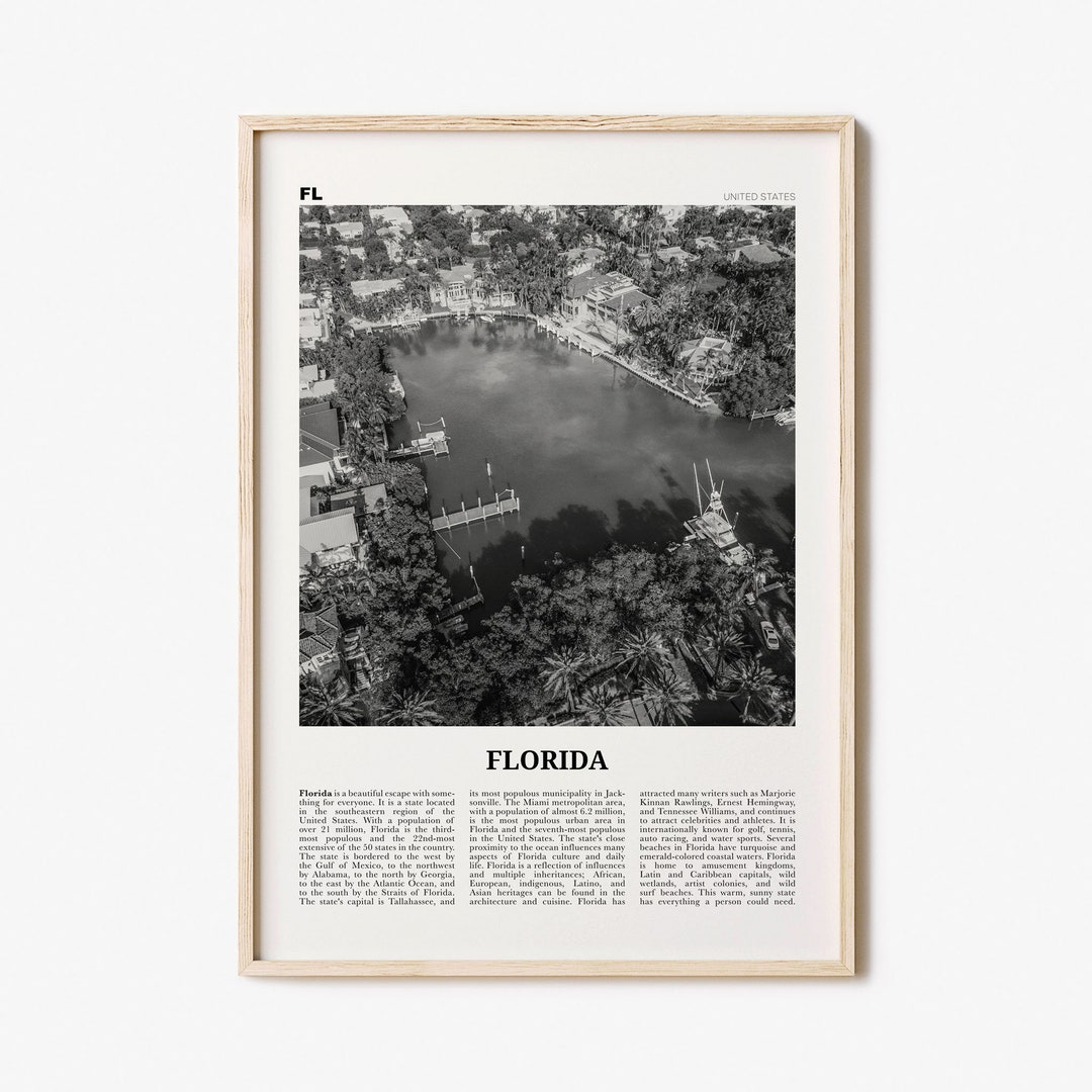 Florida Print Black and White No 4, Florida Wall Art, Florida Poster ...