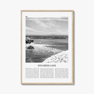 Steamer Lane Print Black and White, Steamer Lane Art, Steamer Lane Poster, Steamer Lane Photo, Steamer Lane Wall Décor, Steamer Lane Map