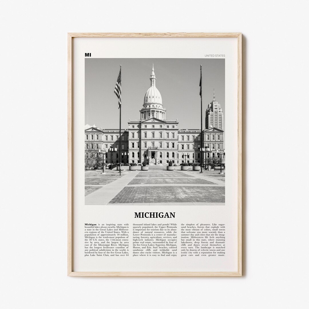 Michigan Print Black and White No 4, Michigan Wall Art, Michigan Poster ...
