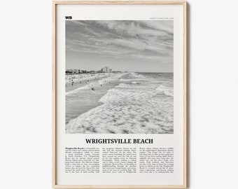 Wrightsville Beach Poster Schwarz und Weiß Nr. 1, Wrightsville Beach Wandkunst, Wrightsville Beach Poster, Wrightsville, North Carolina, USA