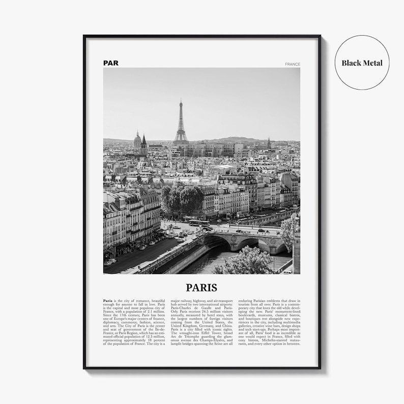 パリのポスタープリント（白黒）、エッフェル塔の写真、フランス旅行の壁アート、イル・ド・フランス 画像 9