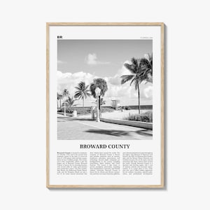 Impression noir et blanc du comté de Broward, art mural du comté de Broward, affiche du comté de Broward, photo du comté de Broward, décoration murale de Broward, carte de Broward