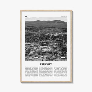 Prescott-afdruk zwart-wit, Prescott-muurkunst, Prescott-poster, Prescott-foto, Prescott-muurdecoratie, Prescott-kaart, Arizona (VS)