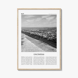 Encinitas Poster Print Black and White, California Travel Wall Art, San Diego Coastal Decor