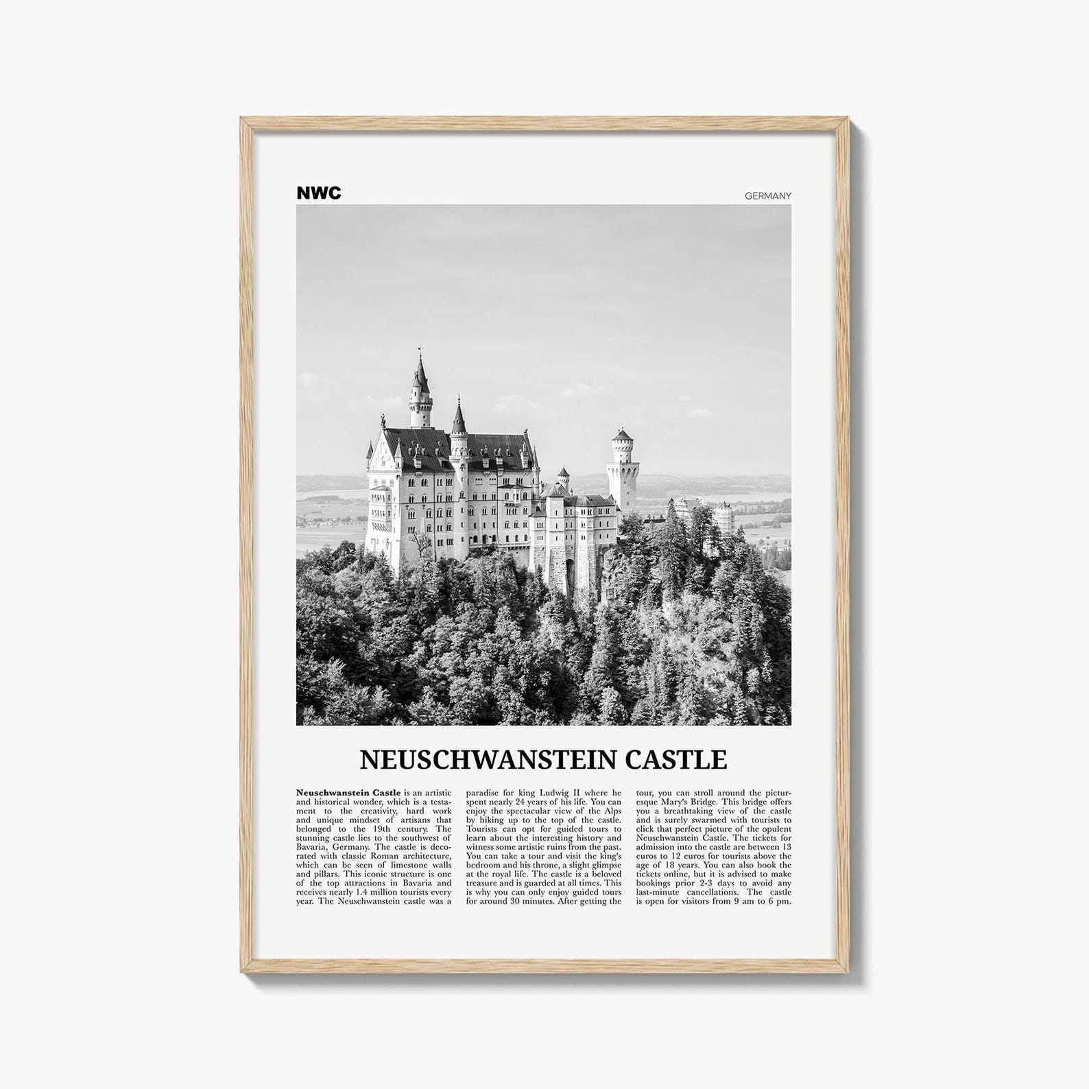 Neuschwanstein Castle Print Black and White