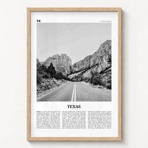 Texas Poster Print, Black and White Mountain Road Wall Art