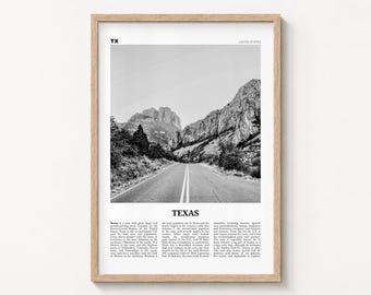 Texas Poster Print, Black and White Mountain Road Wall Art