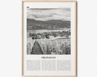 Okanagan Print Black and White, Okanagan Wall Art, Okanagan Poster, Okanagan Photo, Okanagan Décor, Okanagan Map, British Columbia, Canada