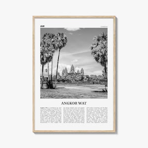 Angkor Wat Poster Print Black and White, Temple Photo, Cambodia Travel Wall Art