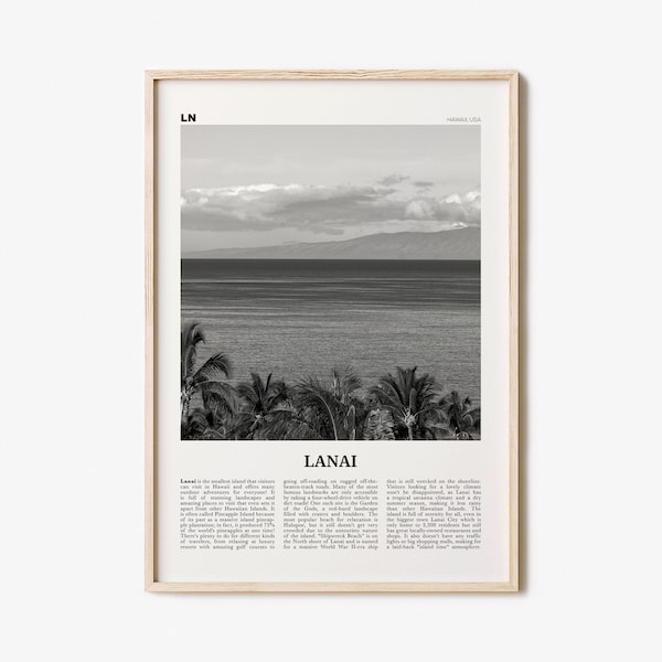 Lanai Print Black and White, Lanai Wall Art, Lanai Poster, Lanai Photo, Lanai Wall Décor, Lanai Map, Hawaii, USA