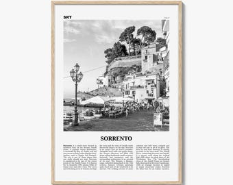 Plakat z Sorrento w czerni i bieli, Włochy, dekoracja ścienna, Wybrzeże Amalfi