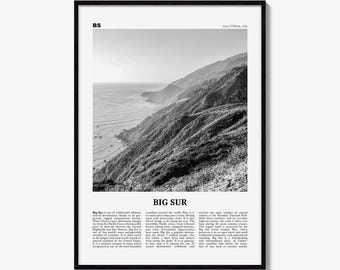 Big Sur Poster, Black and White Photo Print, Travel Newspaper Wall Art, Home Decor